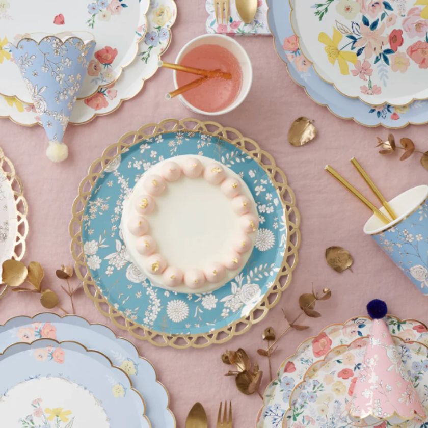 Beautiful image of Tea Party Table with Meri Meri Dinner Plates, Cups and Party Hats