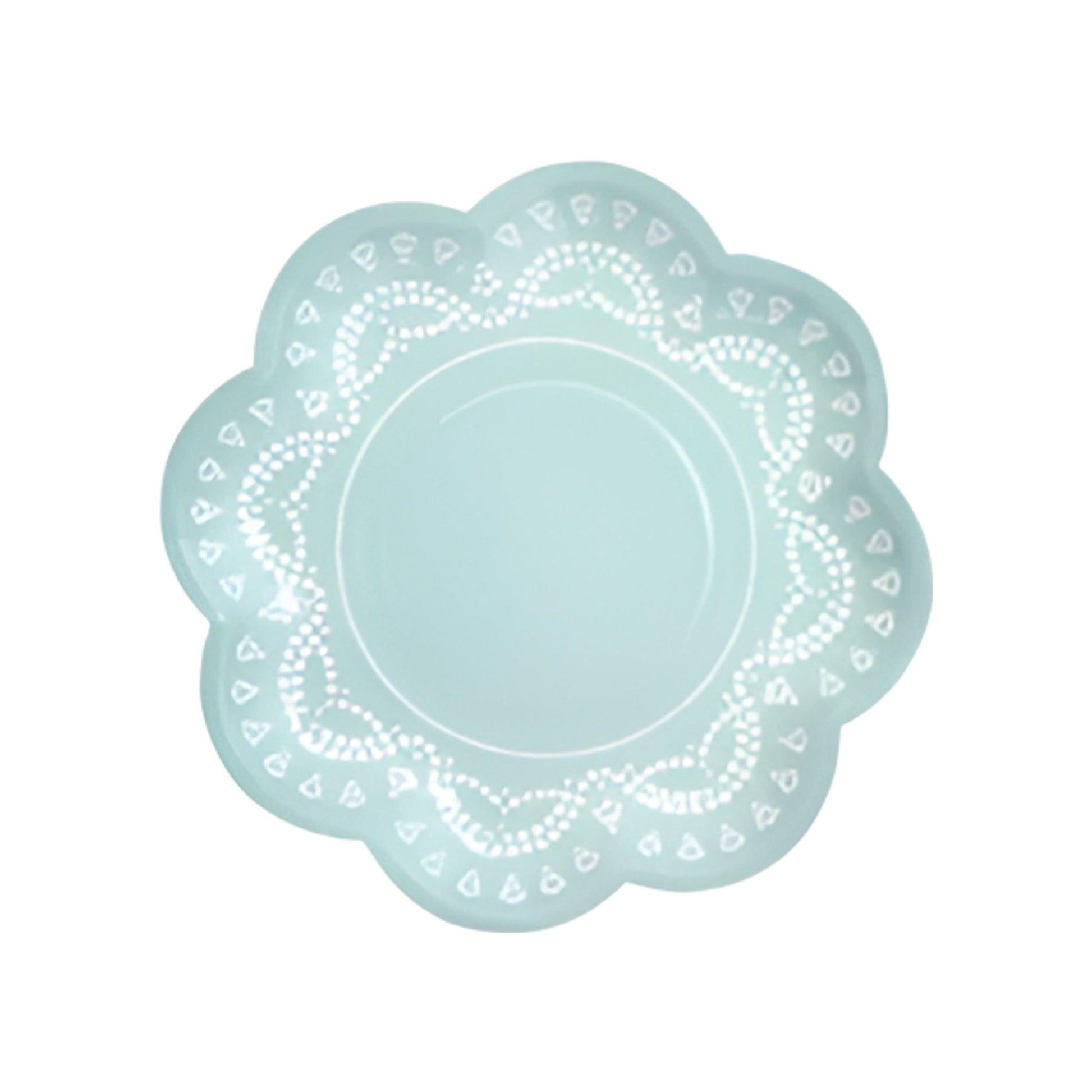 Tiffanesque Vintage paper plate in tiffany blue with white lace pattern