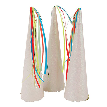 Unique & gorgeous these Unicorn hat horns stand 21.5cm tall and have multicoloured neon ribbon flowing from top