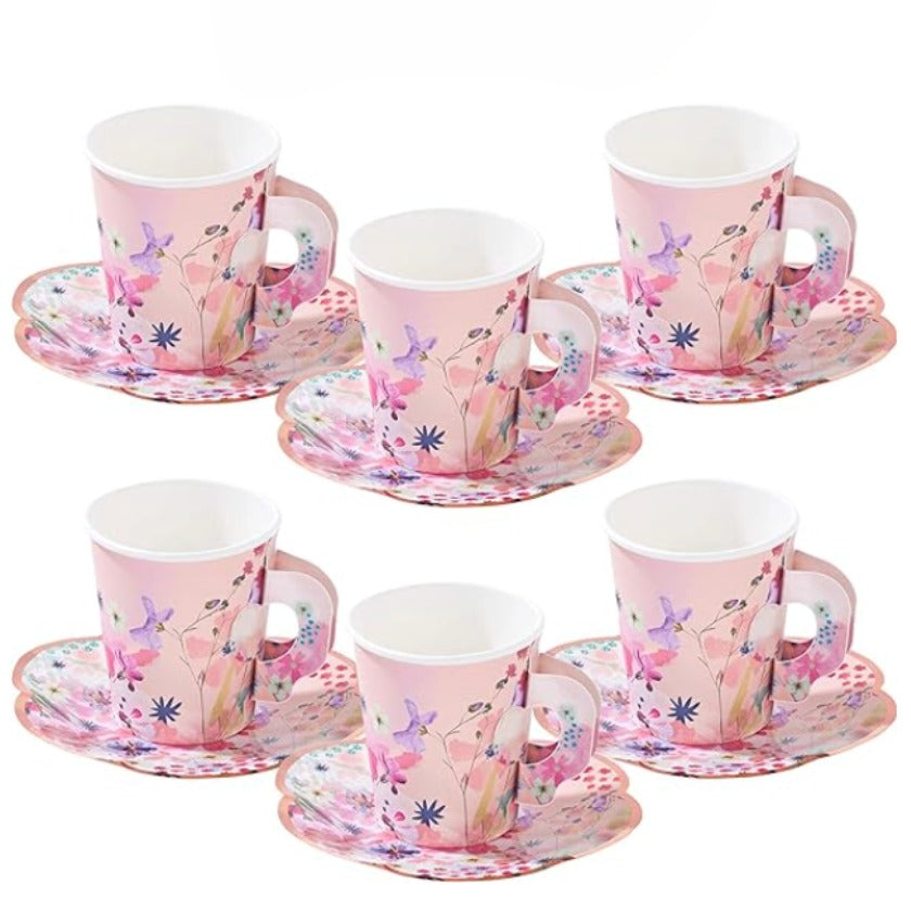 Vintage Party Paper Cup & Saucer | 12 Pack