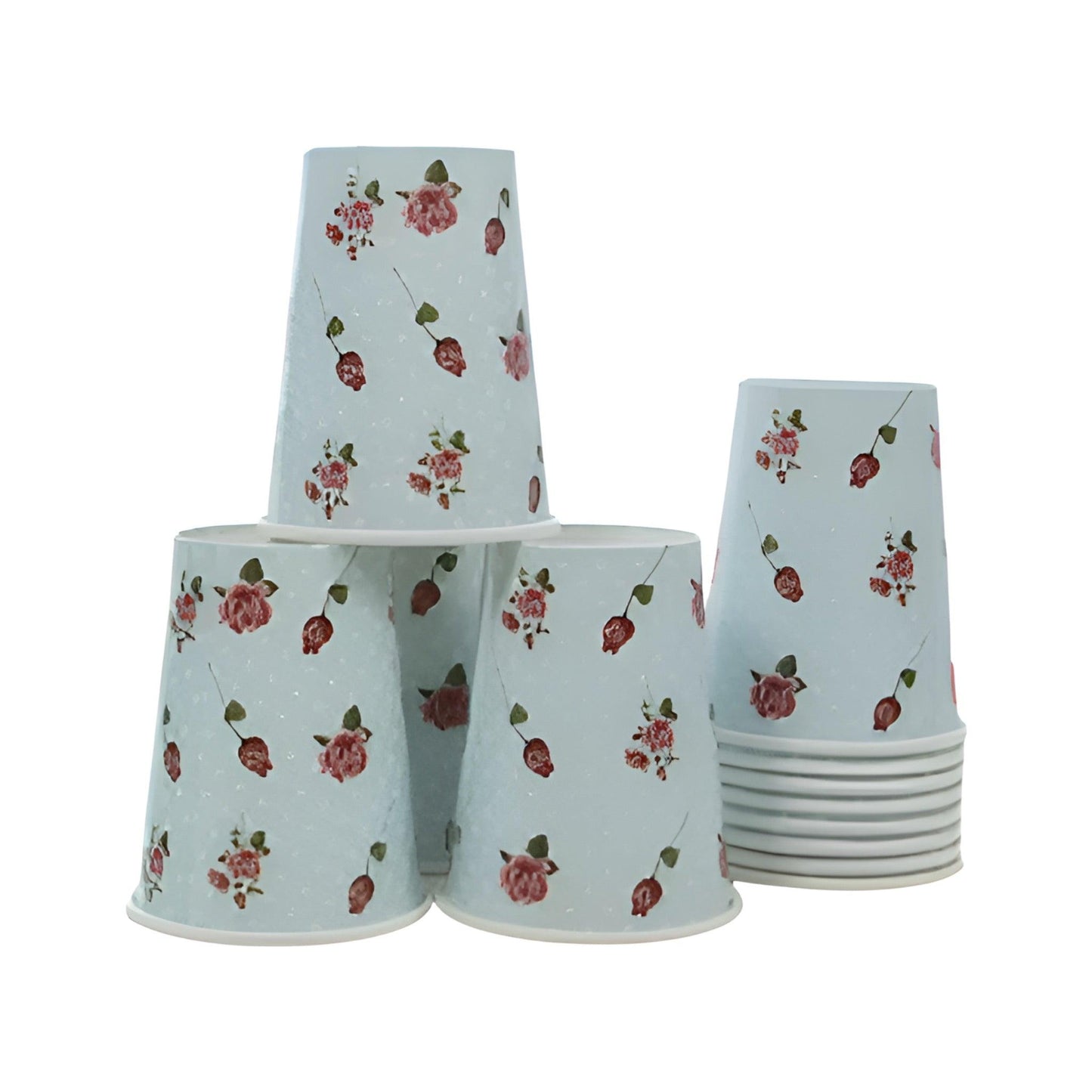 Vintage Paper Cups In Blue With Red Roses.