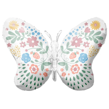 Beautiful floral butterfly balloon in white and pastel flower detail