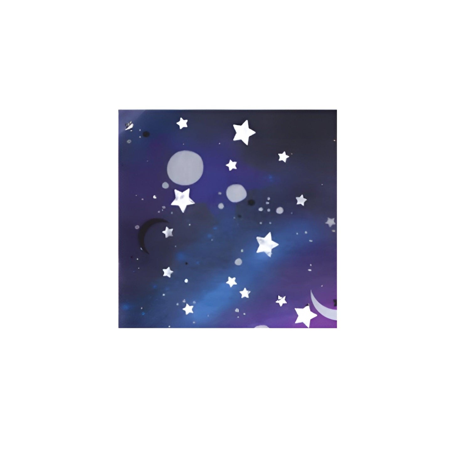 Navy blue galaxy napkins featuring white stars, planets & moons.