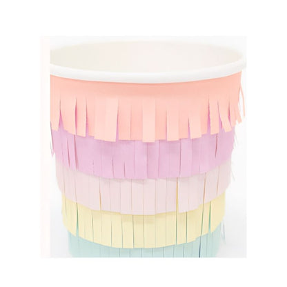 close up image of meri meri's fringed layered pastel cups