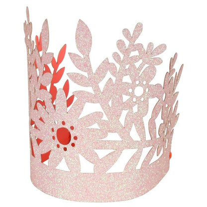 Pink Princess Crowns with iridescent  glitter cut outs in floral design