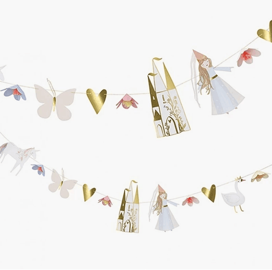 Gorgeous Princess Garland with Princess, Castle, Swan, Butterfly, Unicorn and Gold heart