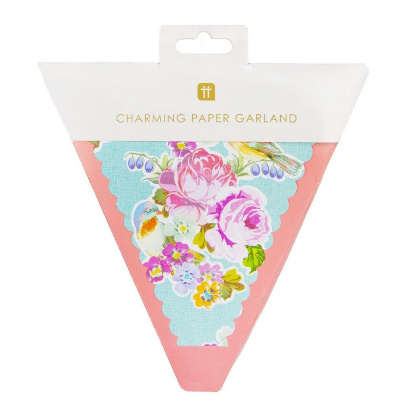 Beautiful Talking Tables bunting from the Truly Scrumptious series.  7 different floral pasel designs and colours with scalloped edges