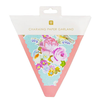 Beautiful Talking Tables bunting from the Truly Scrumptious series.  7 different floral pasel designs and colours with scalloped edges
