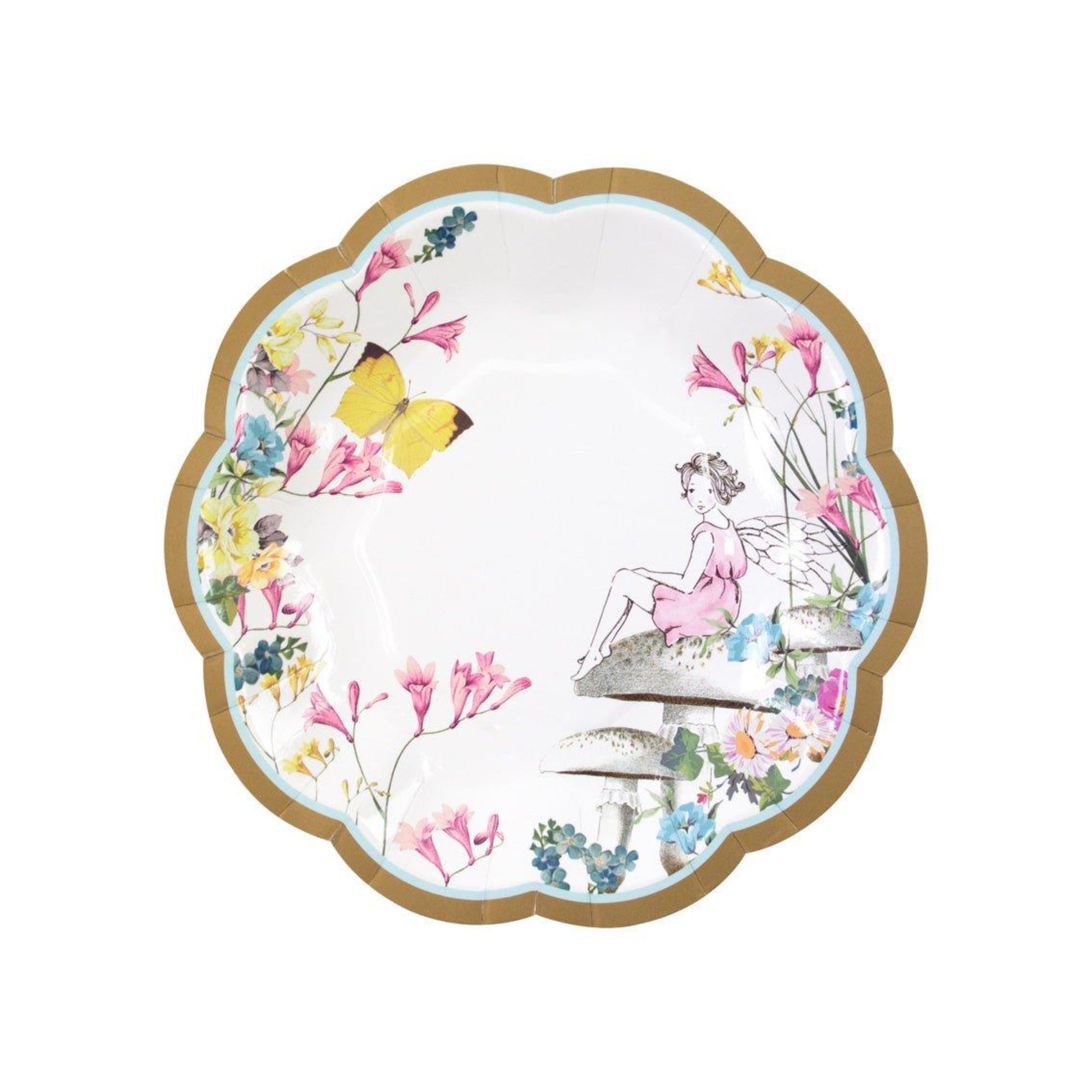 Talking Tables fairy plate with pink fairy, yellow butterfly and flowers