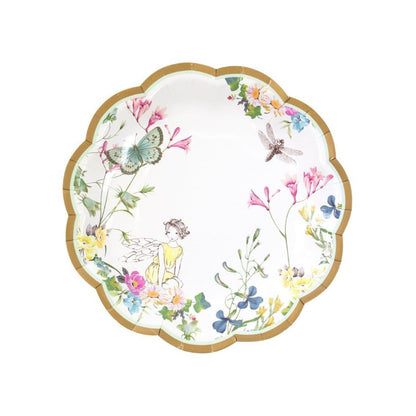 Talking tables fairy plates with yellow fairy, flowers & butterflies. 12 pack